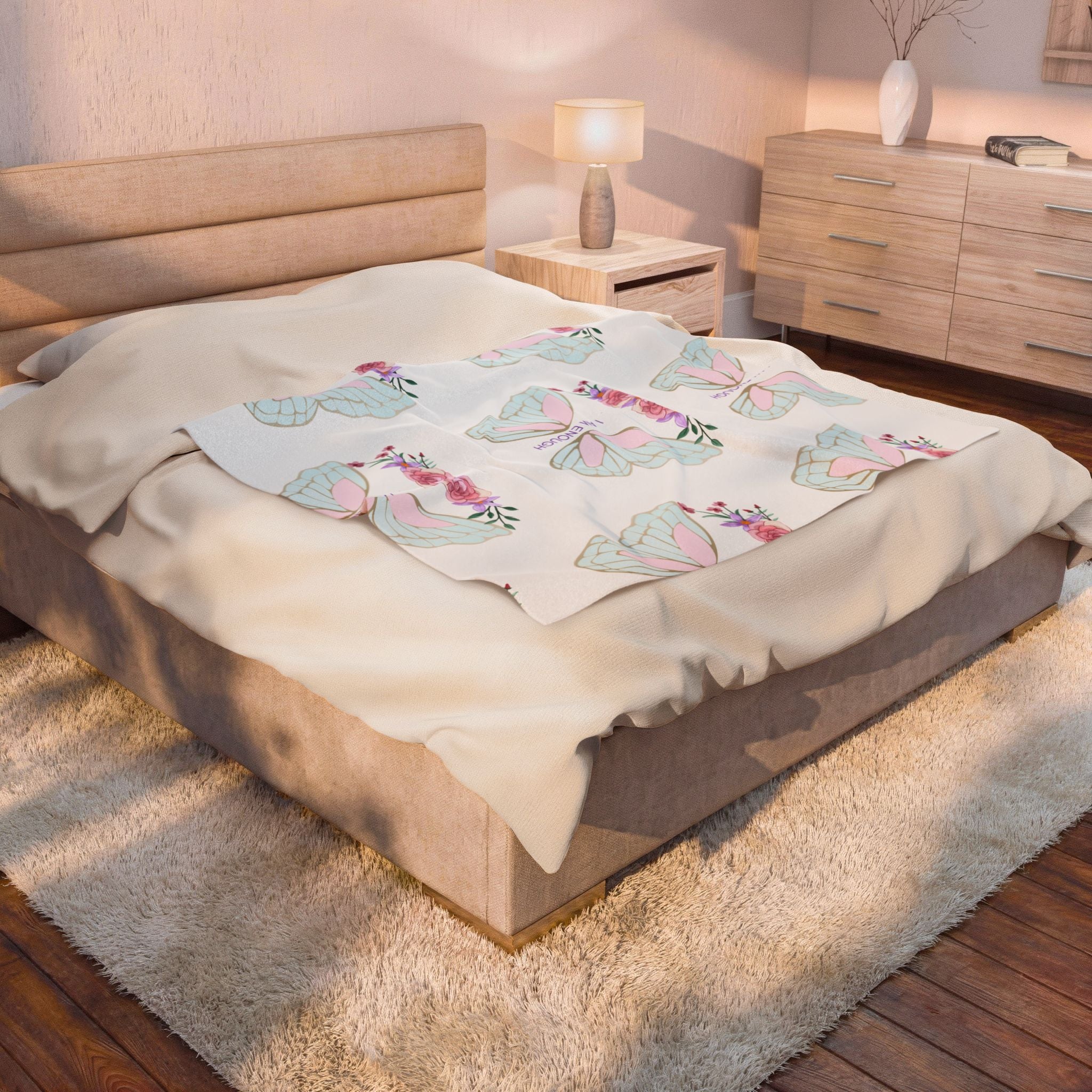 Butterfly 'I Am Enough' Velveteen Plush Blanket - Soft Pastel Comfort Throw