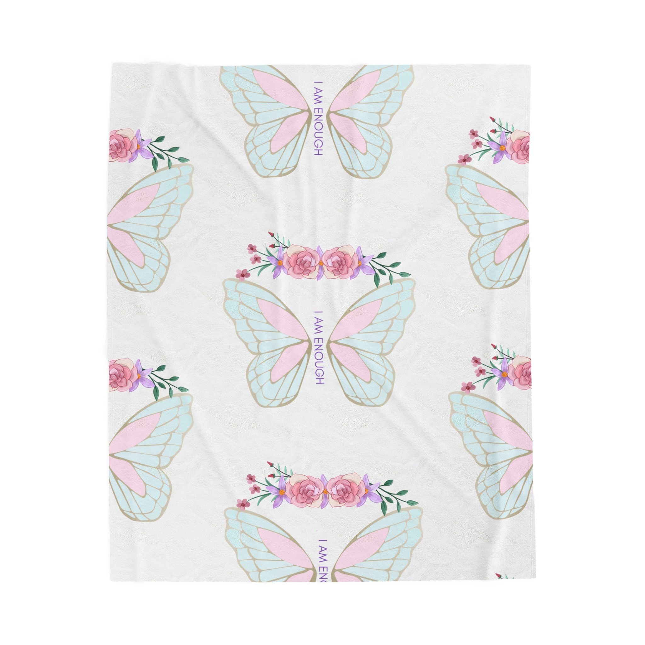 Butterfly 'I Am Enough' Velveteen Plush Blanket - Soft Pastel Comfort Throw